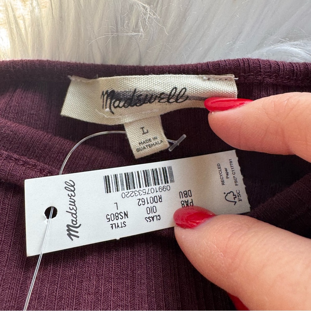 NWT Madewell Ribbed Long-Sleeve Boatneck Top in Burgundy - Picture 9 of 12